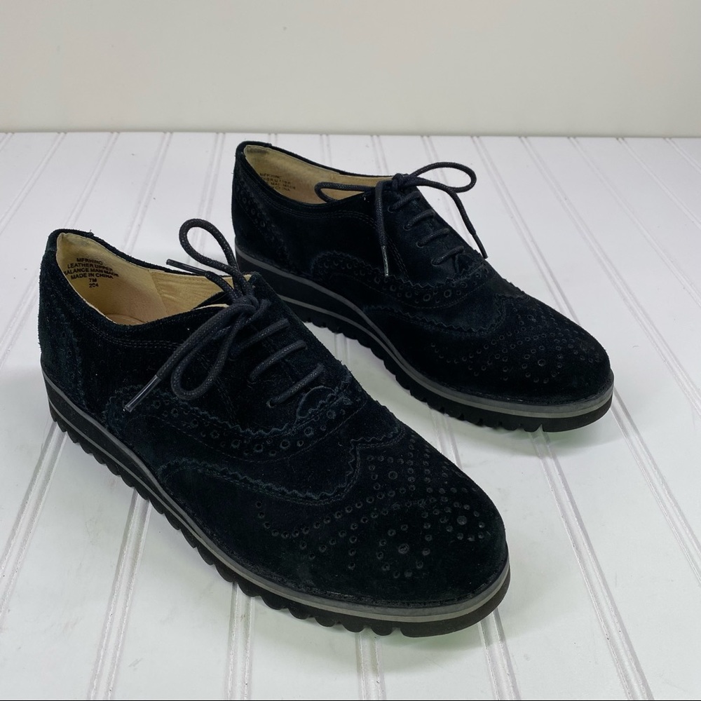 Marc Fisher black suede wingtip oxfords